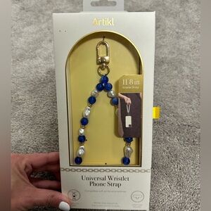 Blue Marble and Pearl Wristlet Phone Strap